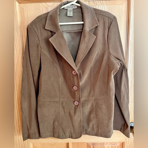 Notations Brown Blazer Size M Buttons Back Enhancements Faux Suede Classic Class - Picture 10 of 11